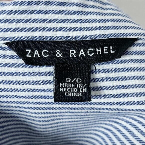 Zac & Rachel Button Up Shirt S Blue & White Striped Asymmetric Hem Long Sleeve - Picture 10 of 12